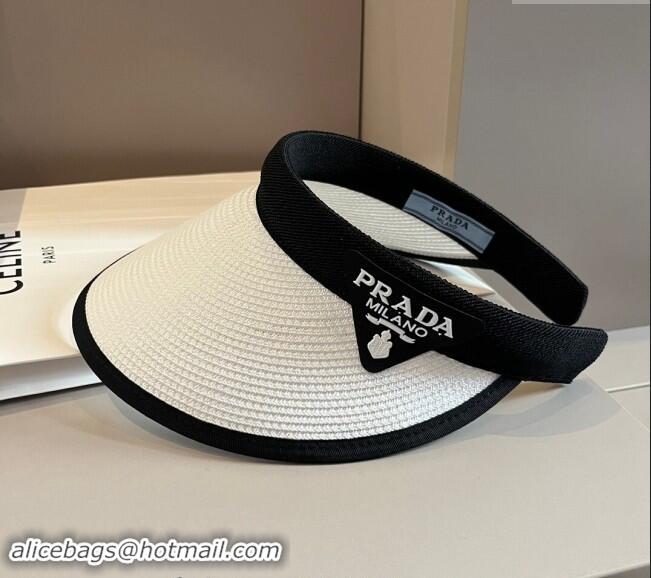 Good Looking Prada Straw Visor Hat 0301 White 2024