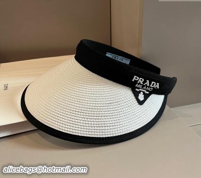 Good Looking Prada Straw Visor Hat 0301 White 2024