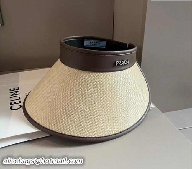 Grade Quality Prada Straw Visor Hat with Crystals 0301 Brown 2024