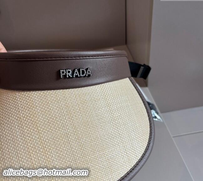 Grade Quality Prada Straw Visor Hat with Crystals 0301 Brown 2024