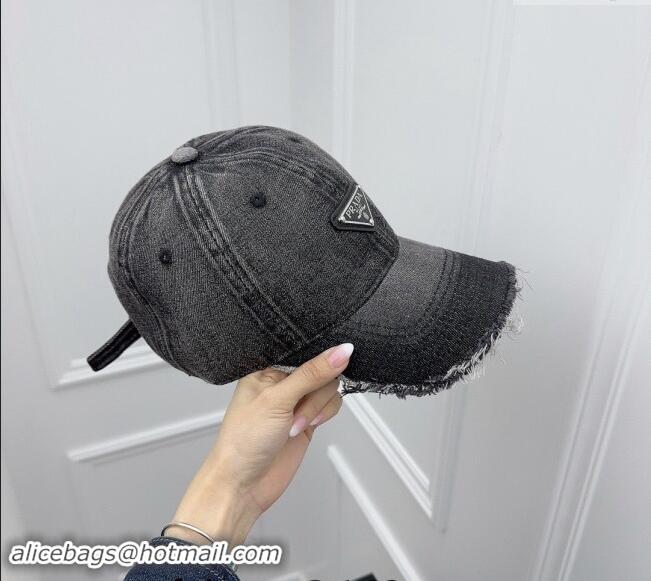 Best Quality Prada Denim Baseball Hat 0301 Black 2024