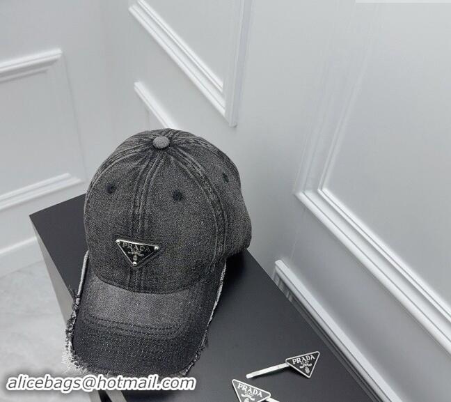 Best Quality Prada Denim Baseball Hat 0301 Black 2024