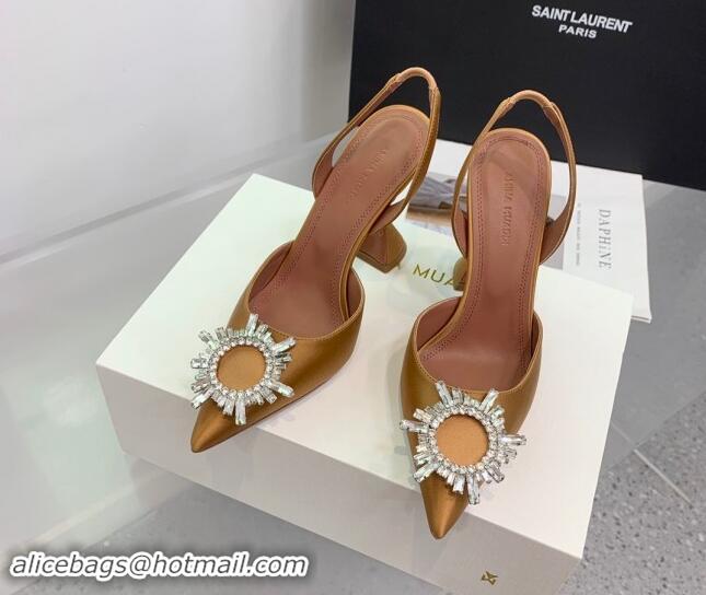 Perfect Amina Muaddi Begum Embellished Slingback Pumps 9.5 cm in Silk and Crystals Brown 4051301