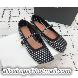 Unique Style Amina Muaddi Ane Heart Strass Ballet Flat in Suede Black 704095