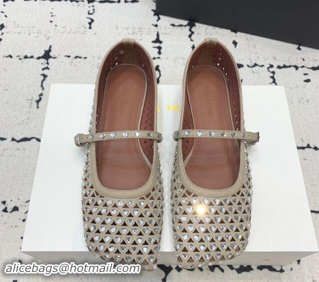 Top Grade Amina Muaddi Ane Heart Strass Ballet Flat in Suede Grey 0704096