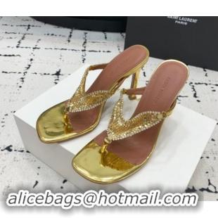 Good Looking Amina Muaddi High Heel Thong Slide Sandals 9.5cm in Strass and Calfskin Gold 719115