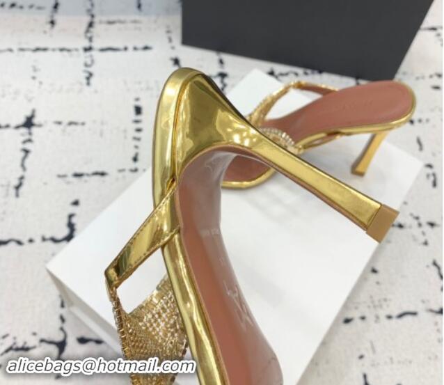 Good Looking Amina Muaddi High Heel Thong Slide Sandals 9.5cm in Strass and Calfskin Gold 719115