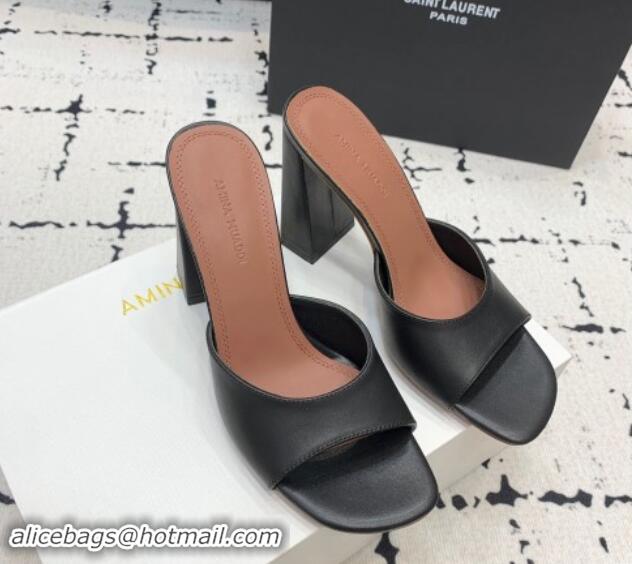 Stylish Amina Muaddi Brigitte High Heel Slide Sandals 9.5cm in Nappa Calfskin Black 719116