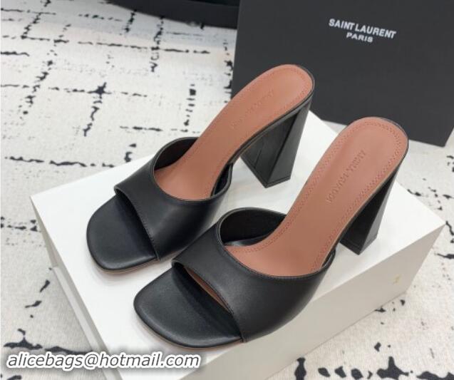 Stylish Amina Muaddi Brigitte High Heel Slide Sandals 9.5cm in Nappa Calfskin Black 719116