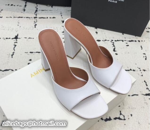 Sumptuous Amina Muaddi Brigitte High Heel Slide Sandals 9.5cm in Nappa Calfskin White 719117