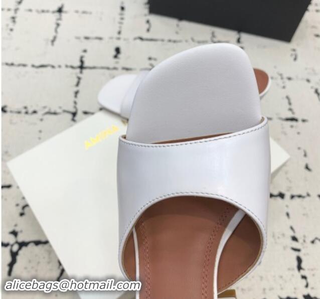 Sumptuous Amina Muaddi Brigitte High Heel Slide Sandals 9.5cm in Nappa Calfskin White 719117