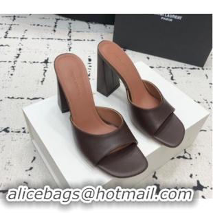 Shop Duplicate Amina Muaddi Brigitte High Heel Slide Sandals 9.5cm in Nappa Calfskin Brown 719118