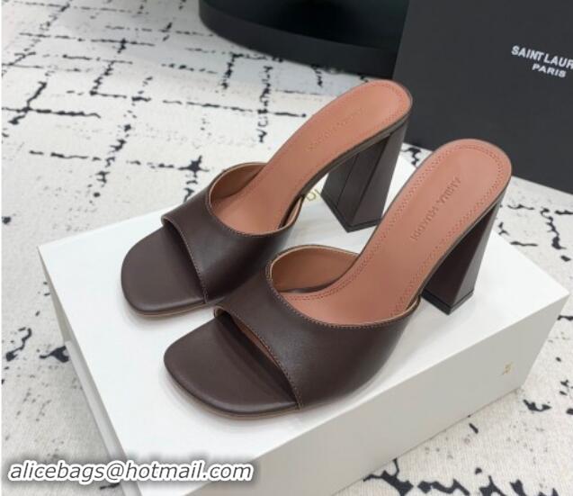 Shop Duplicate Amina Muaddi Brigitte High Heel Slide Sandals 9.5cm in Nappa Calfskin Brown 719118