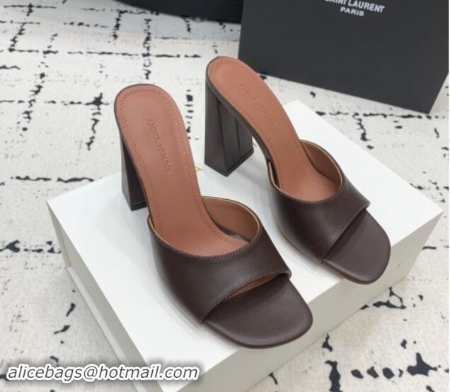 Shop Duplicate Amina Muaddi Brigitte High Heel Slide Sandals 9.5cm in Nappa Calfskin Brown 719118