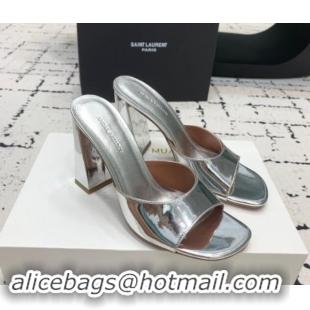 Cheap Price Amina Muaddi Brigitte High Heel Slide Sandals 9.5cm in Nappa Calfskin Silver 719119