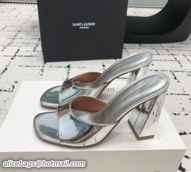 Cheap Price Amina Muaddi Brigitte High Heel Slide Sandals 9.5cm in Nappa Calfskin Silver 719119