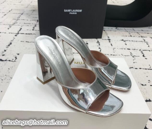 Cheap Price Amina Muaddi Brigitte High Heel Slide Sandals 9.5cm in Nappa Calfskin Silver 719119