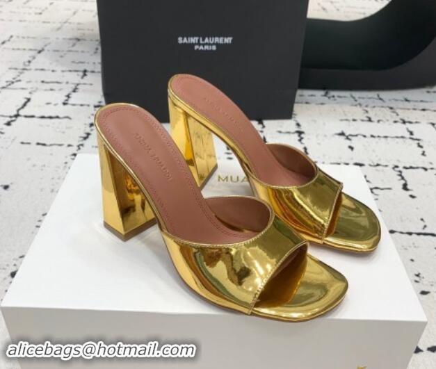 Sophisticated Amina Muaddi Brigitte High Heel Slide Sandals 9.5cm in Nappa Calfskin Gold 719120