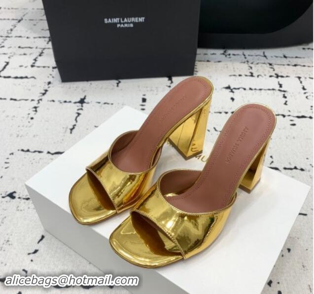 Sophisticated Amina Muaddi Brigitte High Heel Slide Sandals 9.5cm in Nappa Calfskin Gold 719120