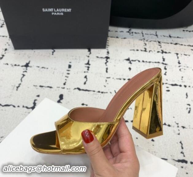 Sophisticated Amina Muaddi Brigitte High Heel Slide Sandals 9.5cm in Nappa Calfskin Gold 719120