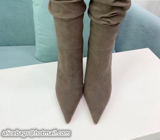 Luxurious Amina Muaddi Jahleel High Boots 9.5cm in Denim Khaki Grey 903001