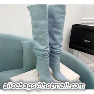 Popular Style Amina Muaddi Jahleel High Boots 9.5cm in Denim Pale Blue 903002