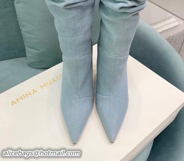 Popular Style Amina Muaddi Jahleel High Boots 9.5cm in Denim Pale Blue 903002