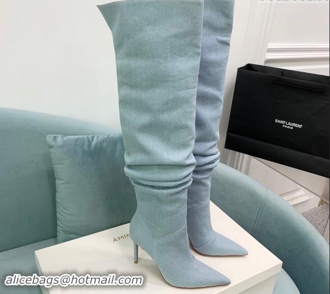 Popular Style Amina Muaddi Jahleel High Boots 9.5cm in Denim Pale Blue 903002