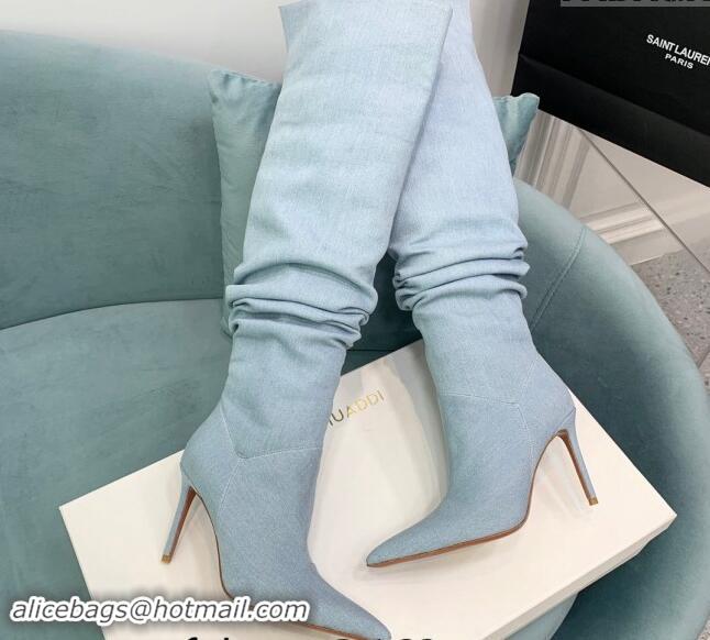 Popular Style Amina Muaddi Jahleel High Boots 9.5cm in Denim Pale Blue 903002