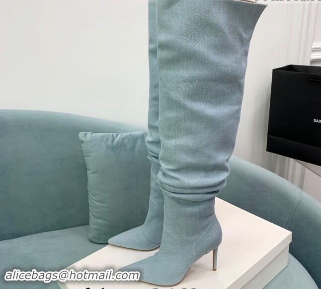 Popular Style Amina Muaddi Jahleel High Boots 9.5cm in Denim Pale Blue 903002