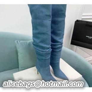 Charming Amina Muaddi Jahleel High Boots 9.5cm in Denim Medium Blue 903003