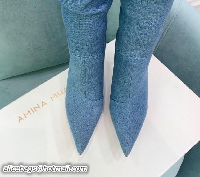 Charming Amina Muaddi Jahleel High Boots 9.5cm in Denim Medium Blue 903003