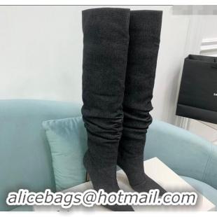 Pretty Style Amina Muaddi Jahleel High Boots 9.5cm in Denim Black 903005