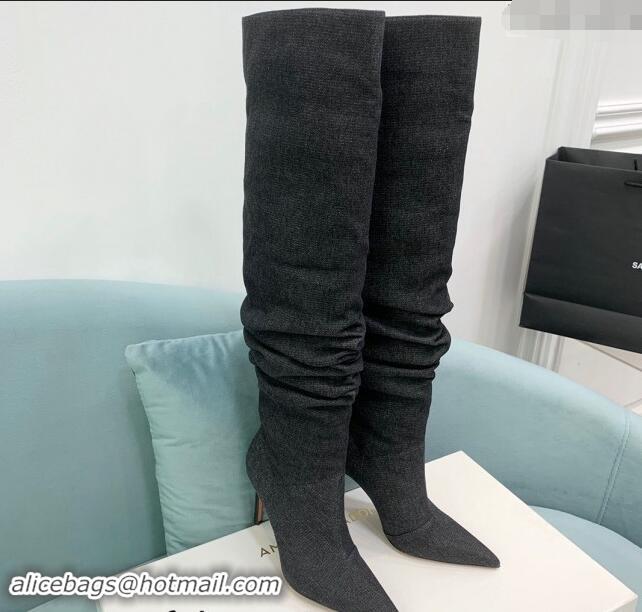 Pretty Style Amina Muaddi Jahleel High Boots 9.5cm in Denim Black 903005