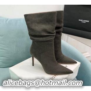 Good Quality Amina Muaddi Jahleel Short Boots 9.5cm in Denim Dark Grey 903006