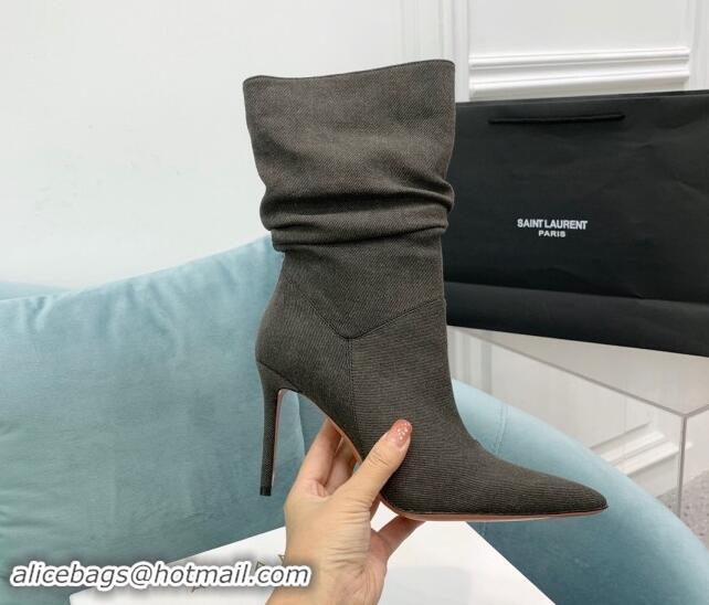 Good Quality Amina Muaddi Jahleel Short Boots 9.5cm in Denim Dark Grey 903006