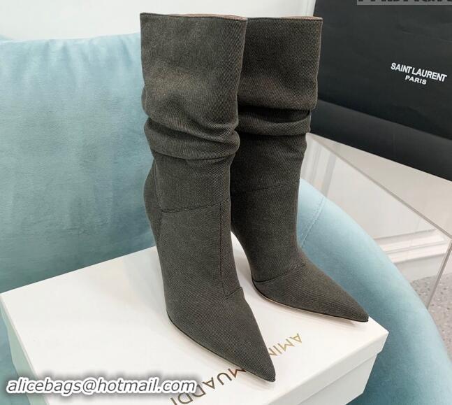 Good Quality Amina Muaddi Jahleel Short Boots 9.5cm in Denim Dark Grey 903006