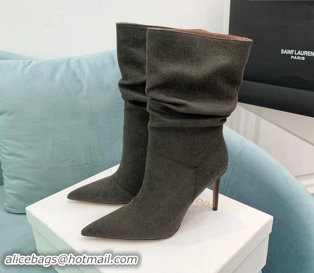 Good Quality Amina Muaddi Jahleel Short Boots 9.5cm in Denim Dark Grey 903006