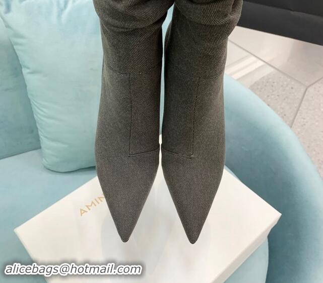 Good Quality Amina Muaddi Jahleel Short Boots 9.5cm in Denim Dark Grey 903006