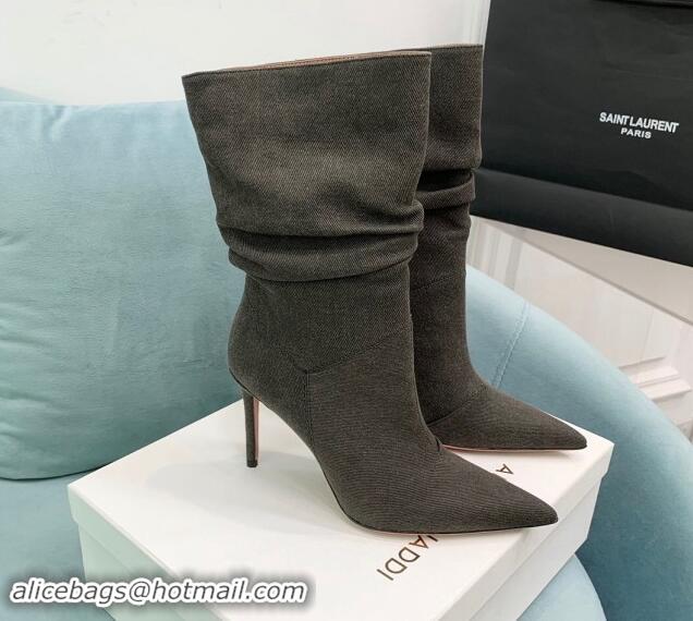 Good Quality Amina Muaddi Jahleel Short Boots 9.5cm in Denim Dark Grey 903006