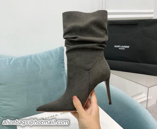 Good Quality Amina Muaddi Jahleel Short Boots 9.5cm in Denim Dark Grey 903006