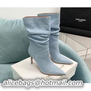 Hot Style Amina Muaddi Jahleel Short Boots 9.5cm in Denim Light Blue 903009