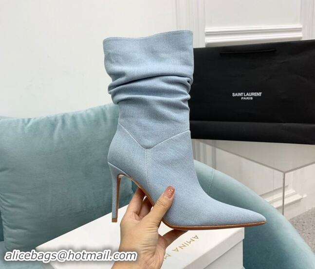 Hot Style Amina Muaddi Jahleel Short Boots 9.5cm in Denim Light Blue 903009