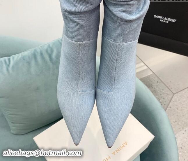 Hot Style Amina Muaddi Jahleel Short Boots 9.5cm in Denim Light Blue 903009