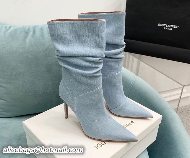 Hot Style Amina Muaddi Jahleel Short Boots 9.5cm in Denim Light Blue 903009