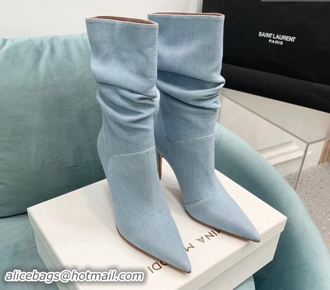 Hot Style Amina Muaddi Jahleel Short Boots 9.5cm in Denim Light Blue 903009