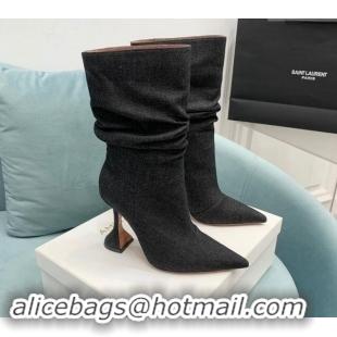 Duplicate Amina Muaddi Denim Medium Boots 9.5cm Black 903010