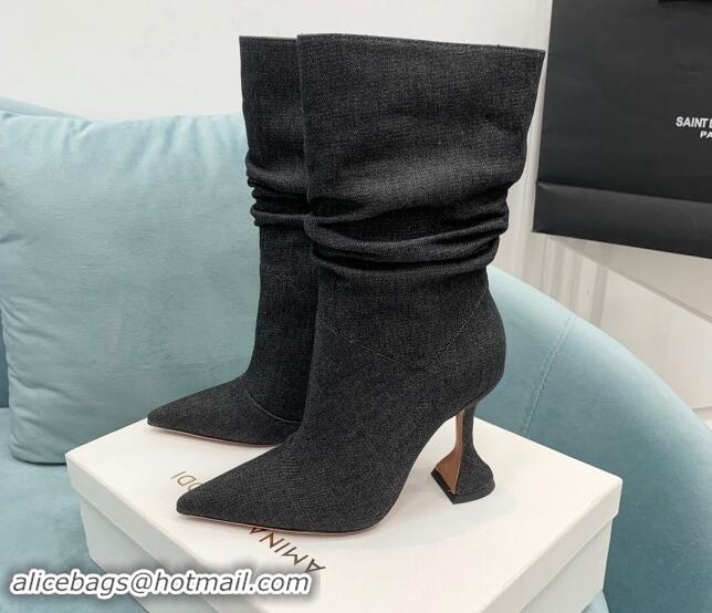 Duplicate Amina Muaddi Denim Medium Boots 9.5cm Black 903010