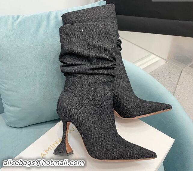 Duplicate Amina Muaddi Denim Medium Boots 9.5cm Black 903010