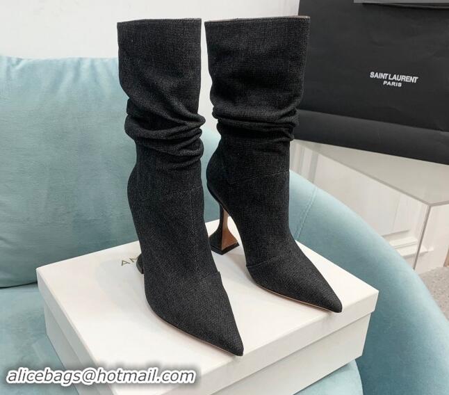 Duplicate Amina Muaddi Denim Medium Boots 9.5cm Black 903010